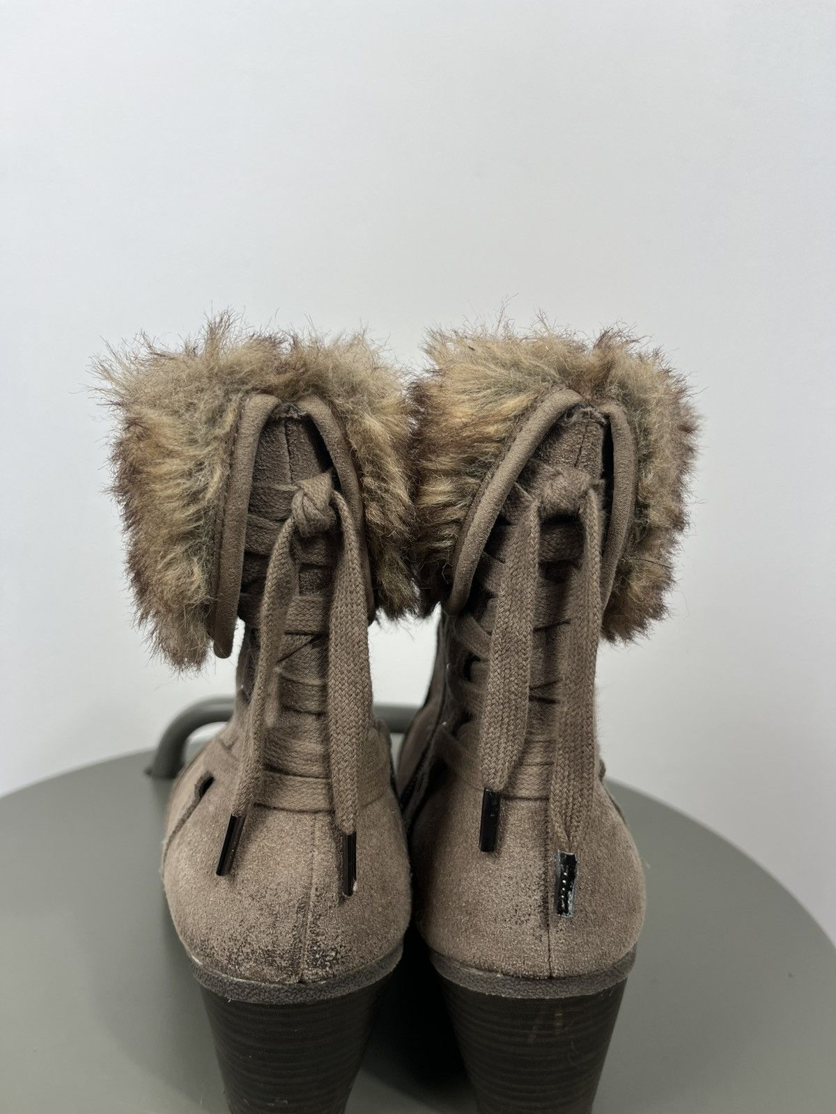 Other Womens Brown Suede Fur Cuff Ankle Boots Lace Up Side Zip 40 Size US 9 / IT 39 - 7 Thumbnail