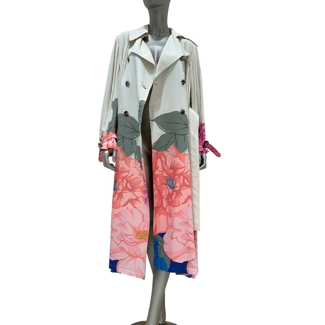 Valentino Valentino Camellia Silk Avorio Fuchsia Trench Coat Sz.42 Size M / US 6-8 / IT 42-44 - 3 Thumbnail