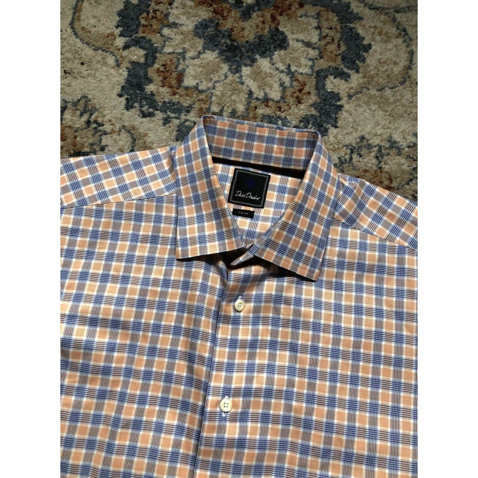 David Donahue David Donahue Dress Shirt Mens 17 36/37 Orange Plaid Long Sleeve Trim Fit Shirt Size 46R - 6 Thumbnail
