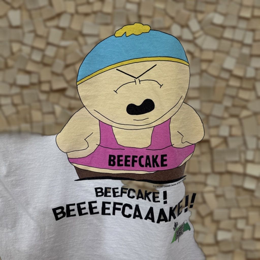 VINTAGE Gildan 90s South Park Cartman Beefcake T-Shirt Mens XL White