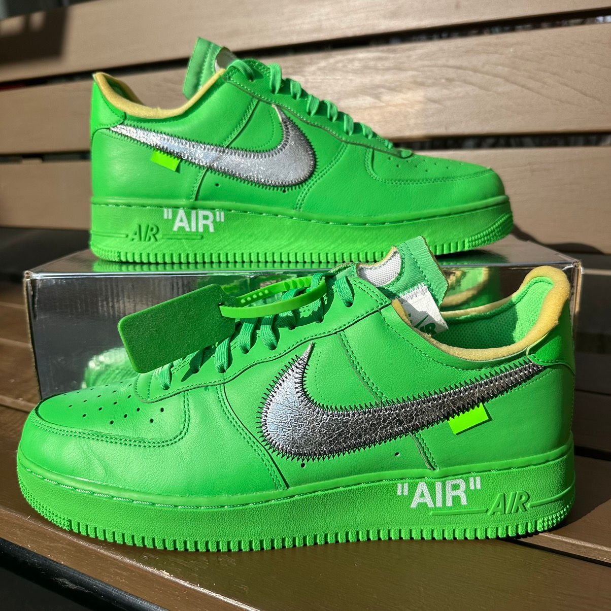 Pre-owned Nike X Off White Nike Air Force 1 Low Off-white Brooklyn Green Spark Size 12 Shoes