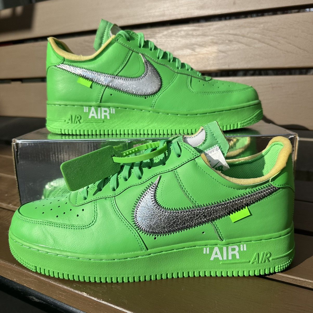 Pre-owned Nike X Off White Nike Air Force 1 Low Off-white Brooklyn Green Spark Size 12 Shoes