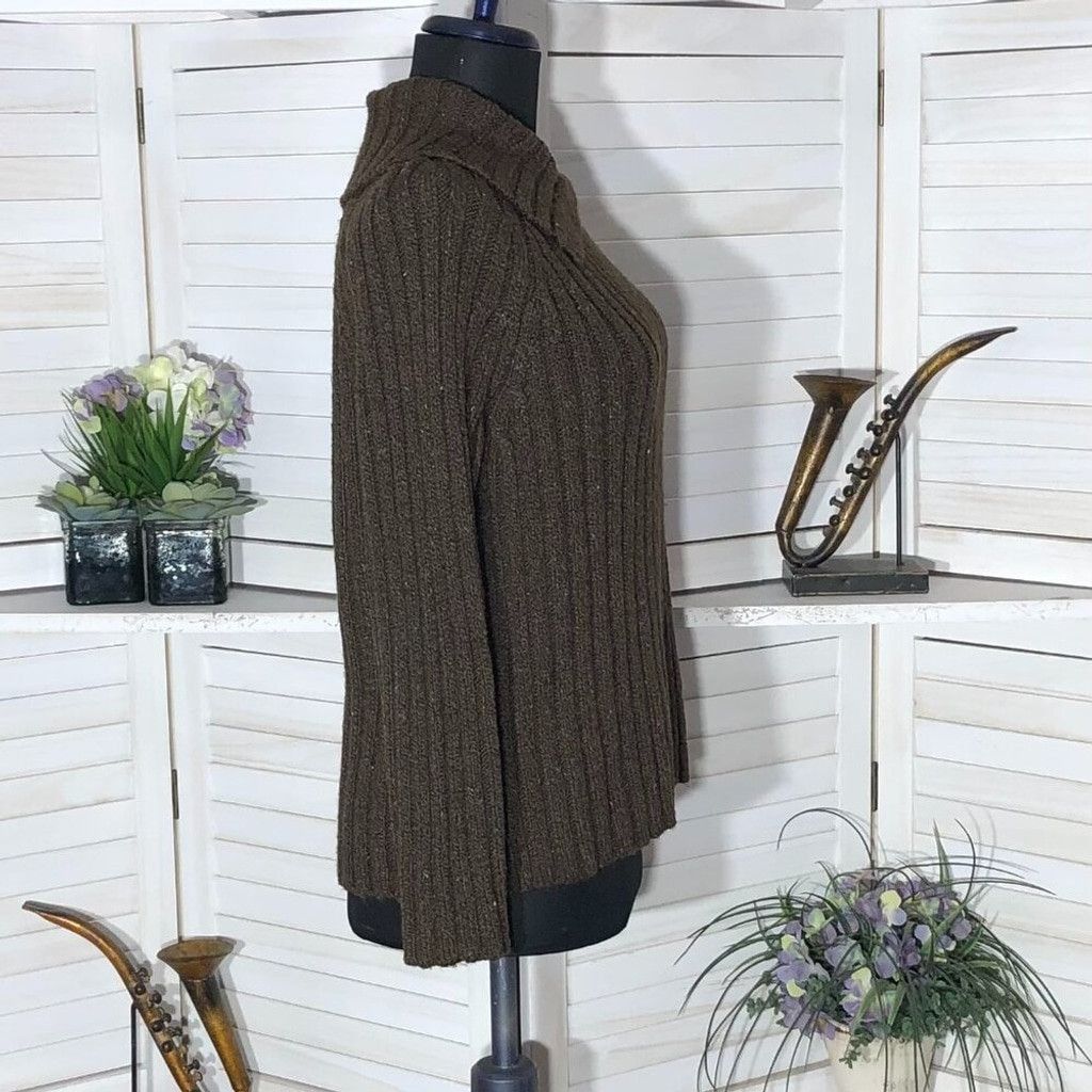 Vintage 90s Y2K ribbed knit brown cotton sweater stretchy Sz M L Size L / US 10 / IT 46 - 3 Thumbnail