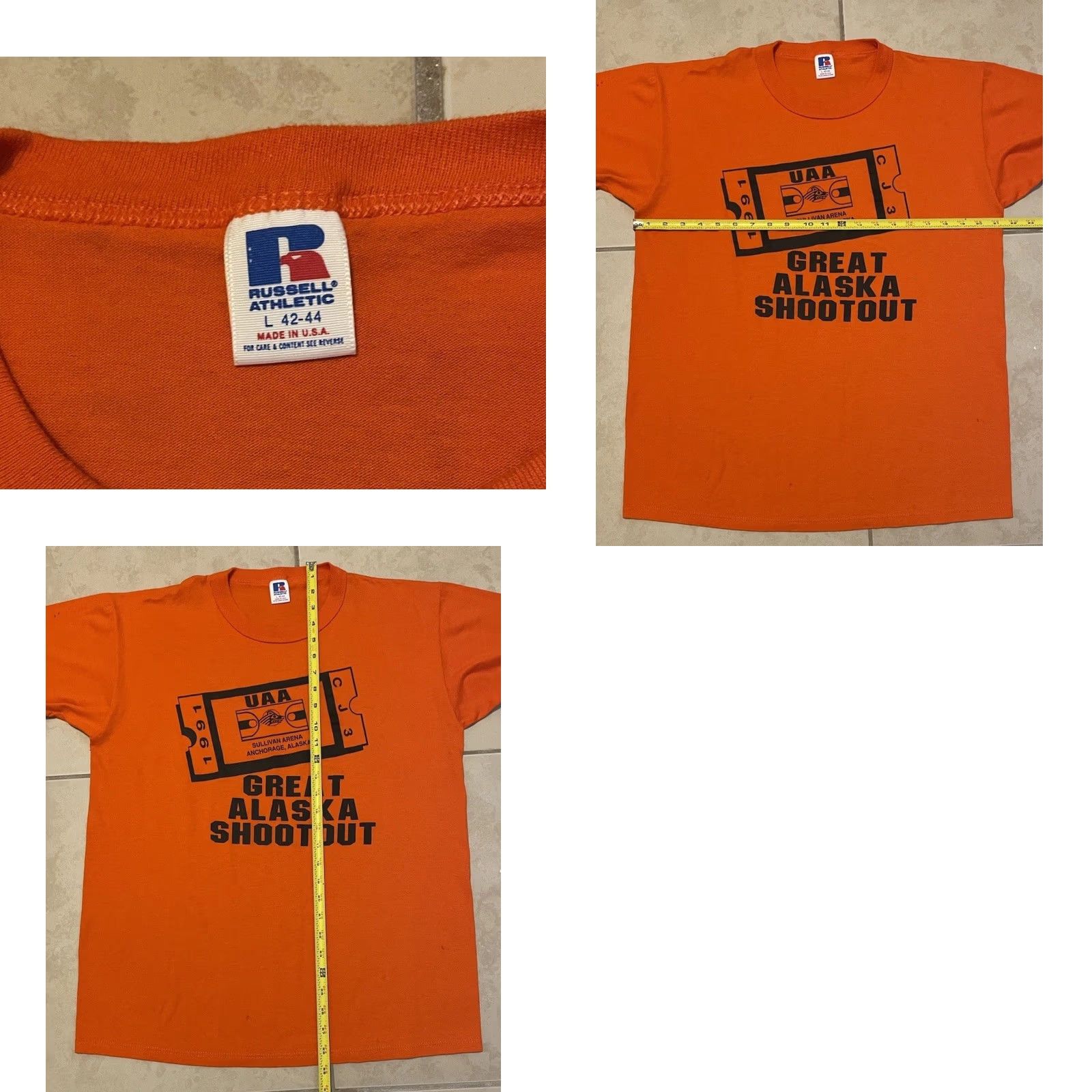 Greats VINTAGE 90s Great Alaskan Shootout Faded College Basketball Tournament Shirt L Orange Men T-Shirt Short Sleeve USA Single Stitch Size US L / EU 52-54 / 3 - 9 Thumbnail