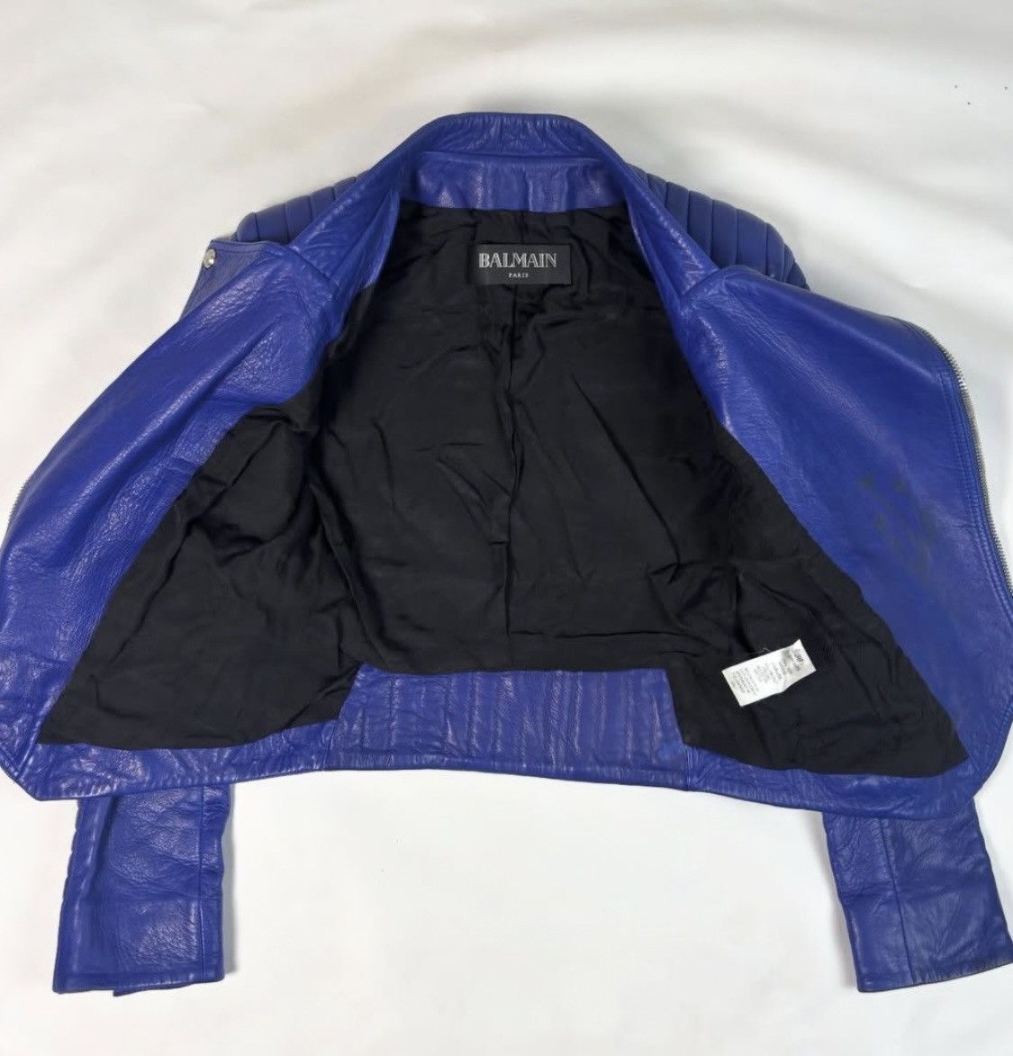 Balmain BALMAIN PARIS Electric Blue Lambskin Leather Biker Jacket Size XS / US 0-2 / IT 36-38 - 6 Thumbnail