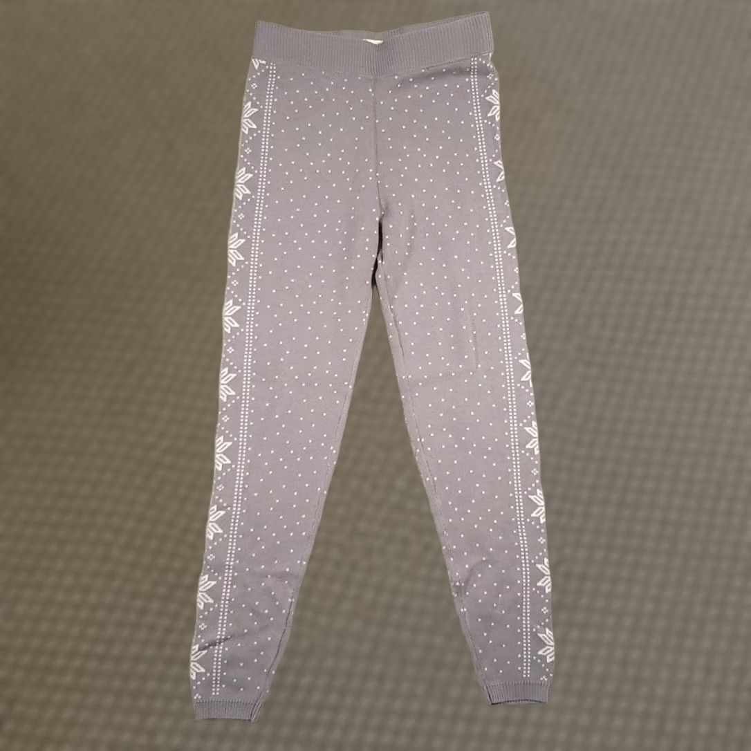 Vintage SO Leggings Women's Medium Gray Pull-On Knit Snowflake Print Warm Size 32" / US 10 / IT 46 - 1 Thumbnail
