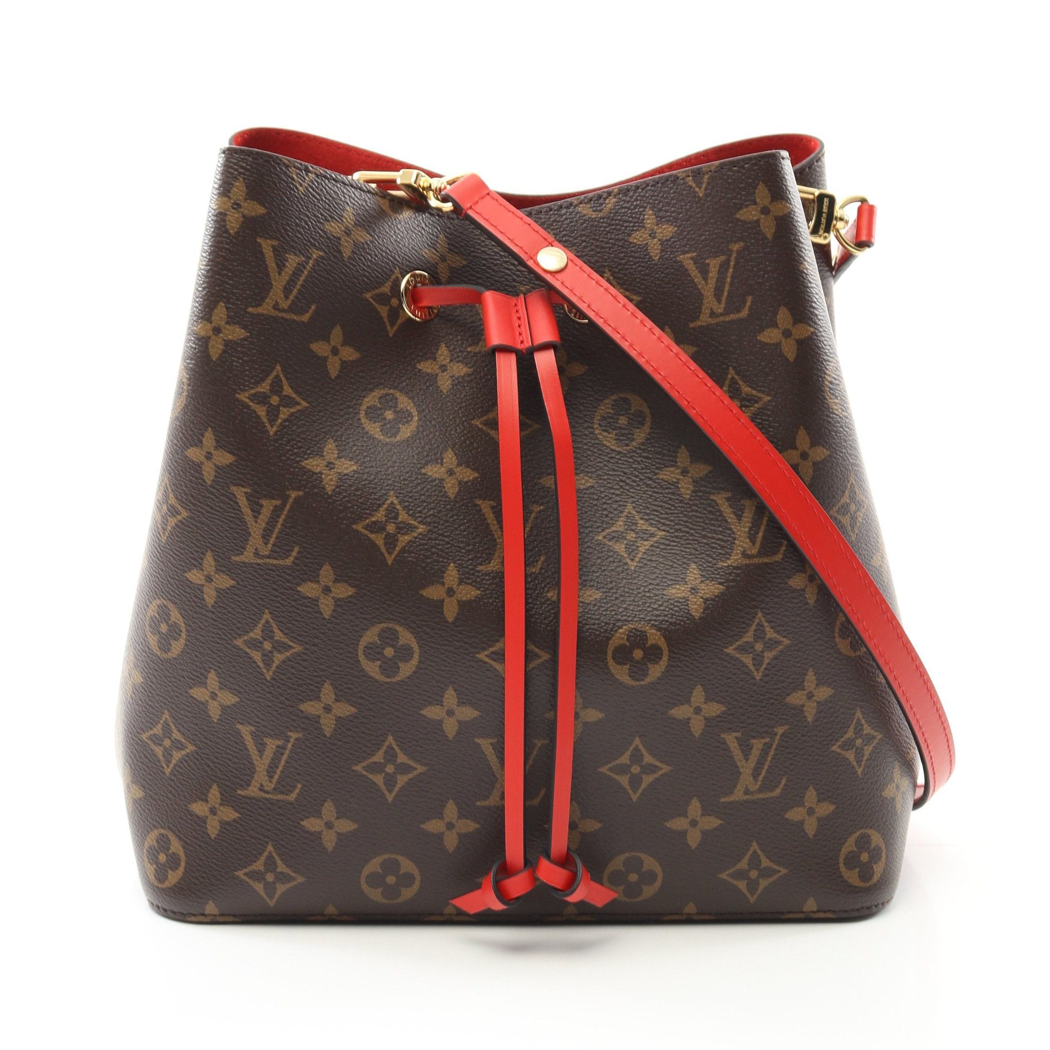 Louis Vuitton Neo Noe Monogram Coquelicot Shoulder Bag Leather Brown Red, Women's