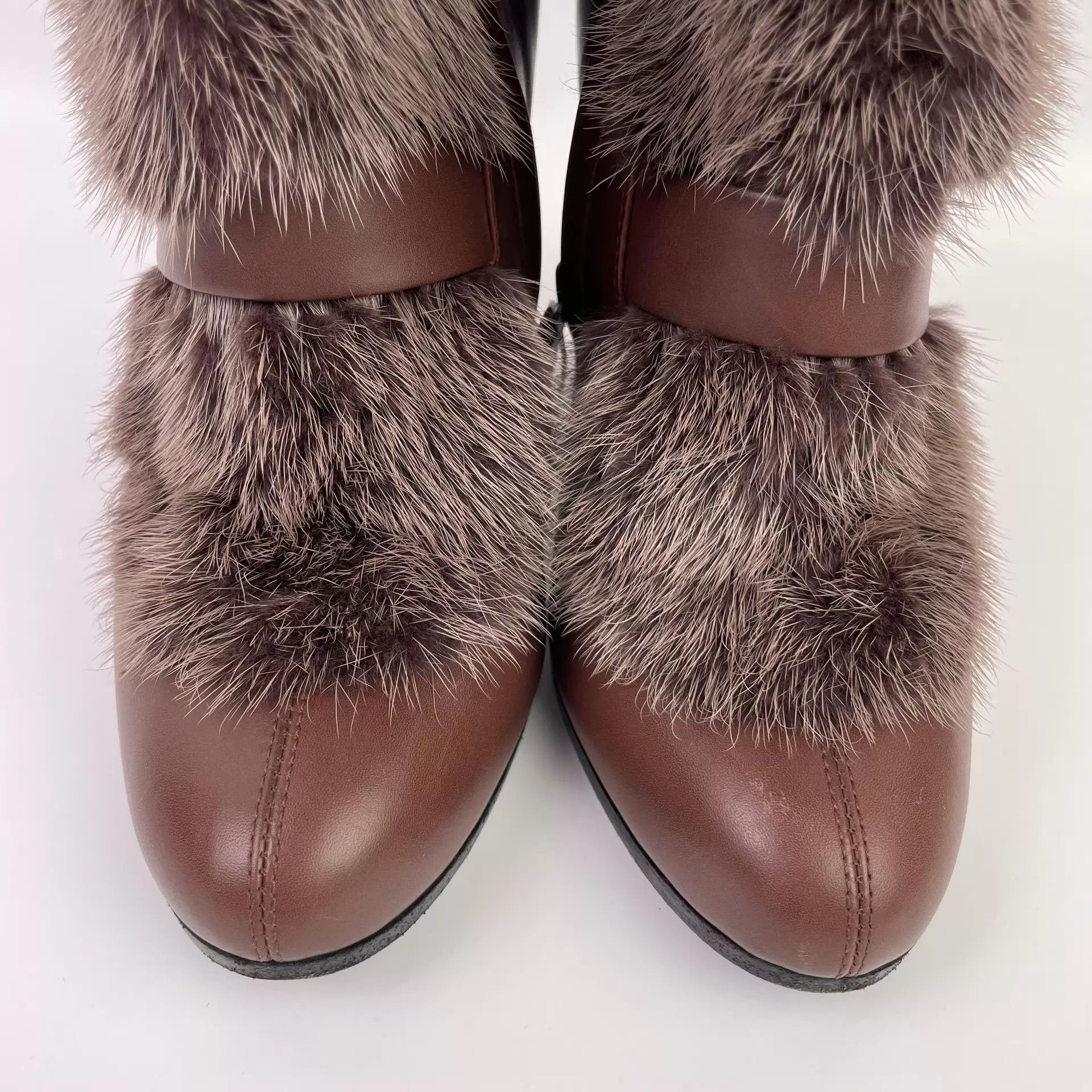 Hermes Hermès fur knee-high heeled boots brown EU 37.5 Size US 7 / IT 37 - 3 Thumbnail