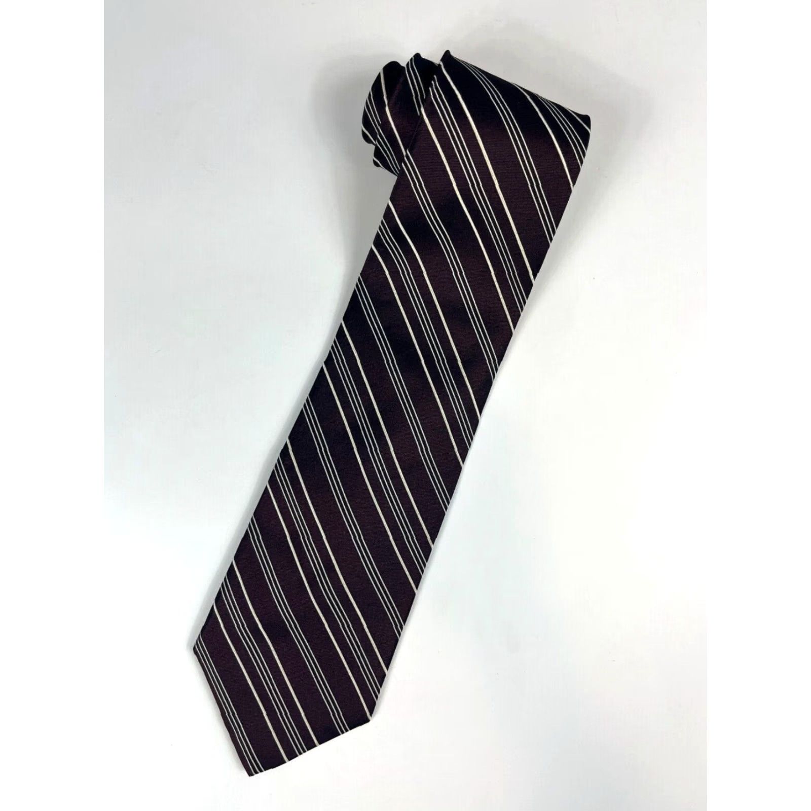Ralph Lauren VINTAGE Lauren Ralph Lauren Silk Tie Striped Hand Finished 100% Silk Made in USA Eggplant Wide 3.75" 58" Men’s Tie Mens Size ONE SIZE - 2 Thumbnail