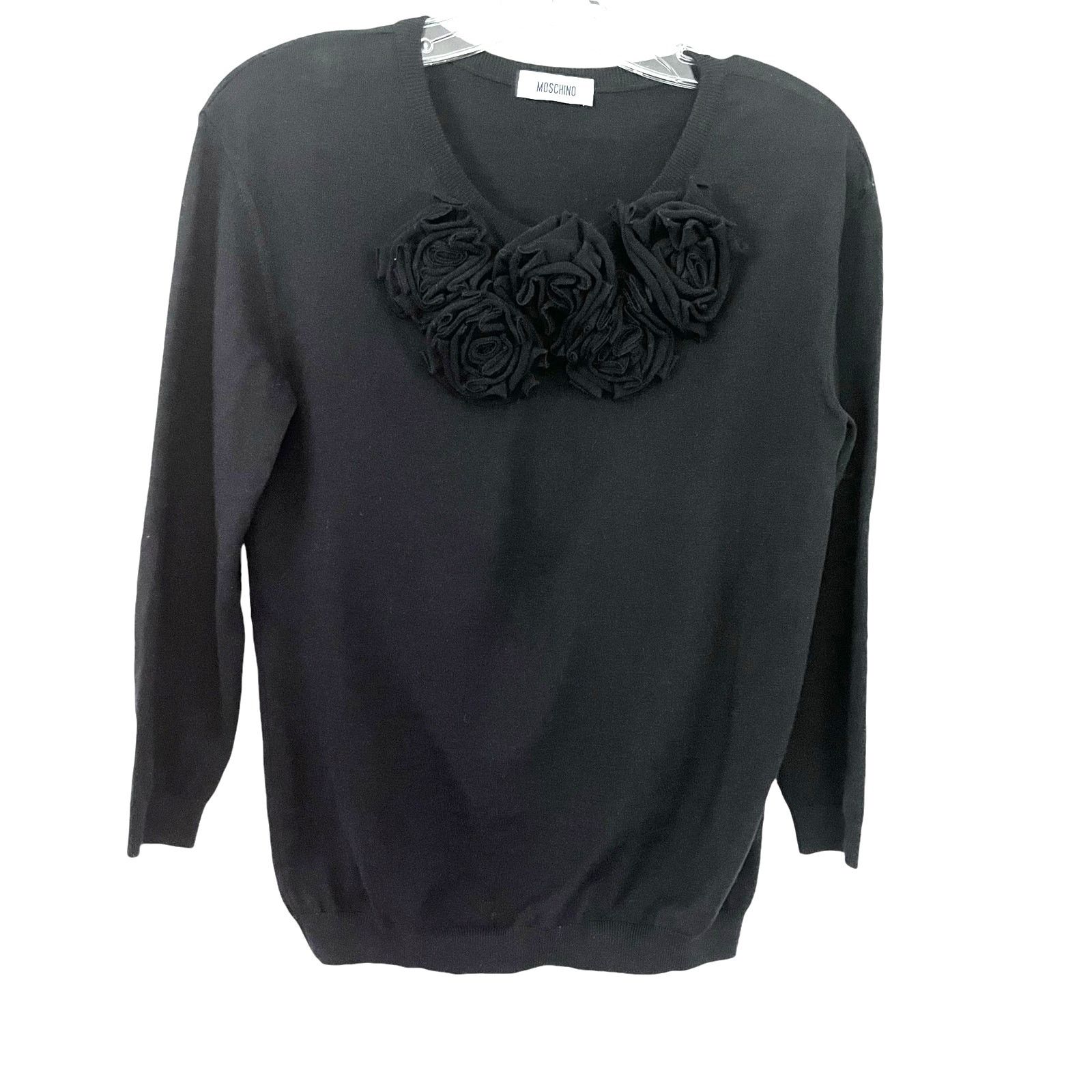 Moschino Moschino Black Virgin Wool Rosette Long Sleeve Sweater Size S / US 4 / IT 40 - 1 Thumbnail