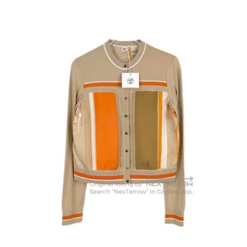 Hermes Hermes Khaki Wool Mulberry Silk Patchwork Design Cardigan Size XS / US 0-2 / IT 36-38 - 1 Thumbnail