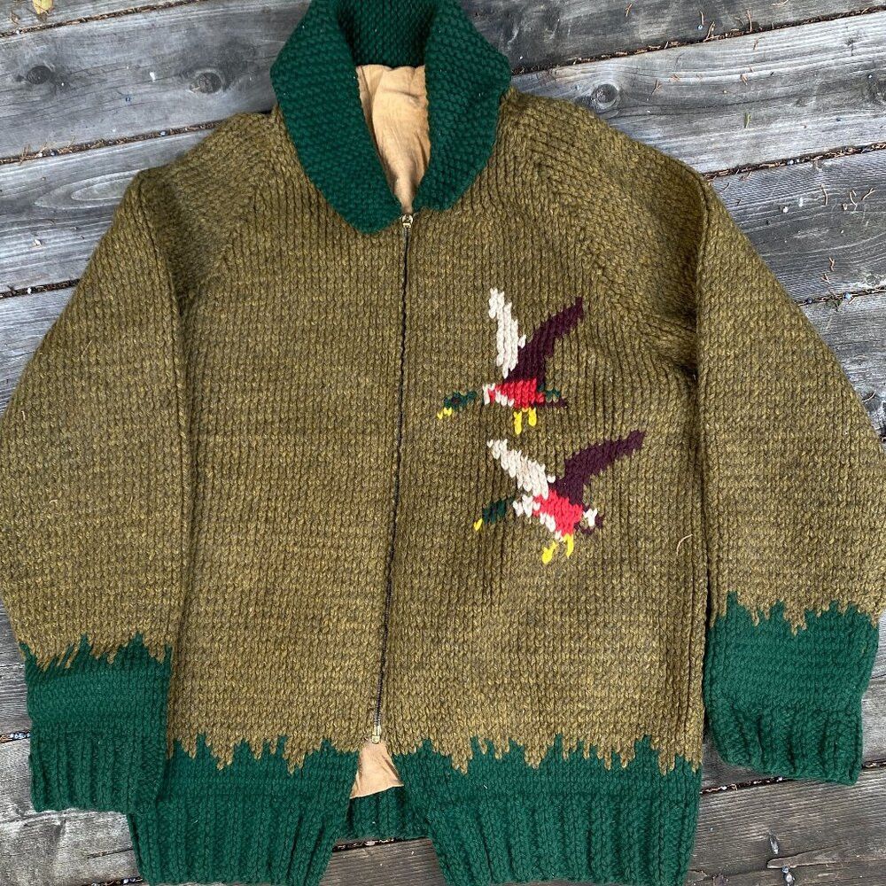 Handmade Vintage 1958 Green Goose Cowichan Handmade Woven Wool Jacke Size US L / EU 52-54 / 3 - 1 Thumbnail