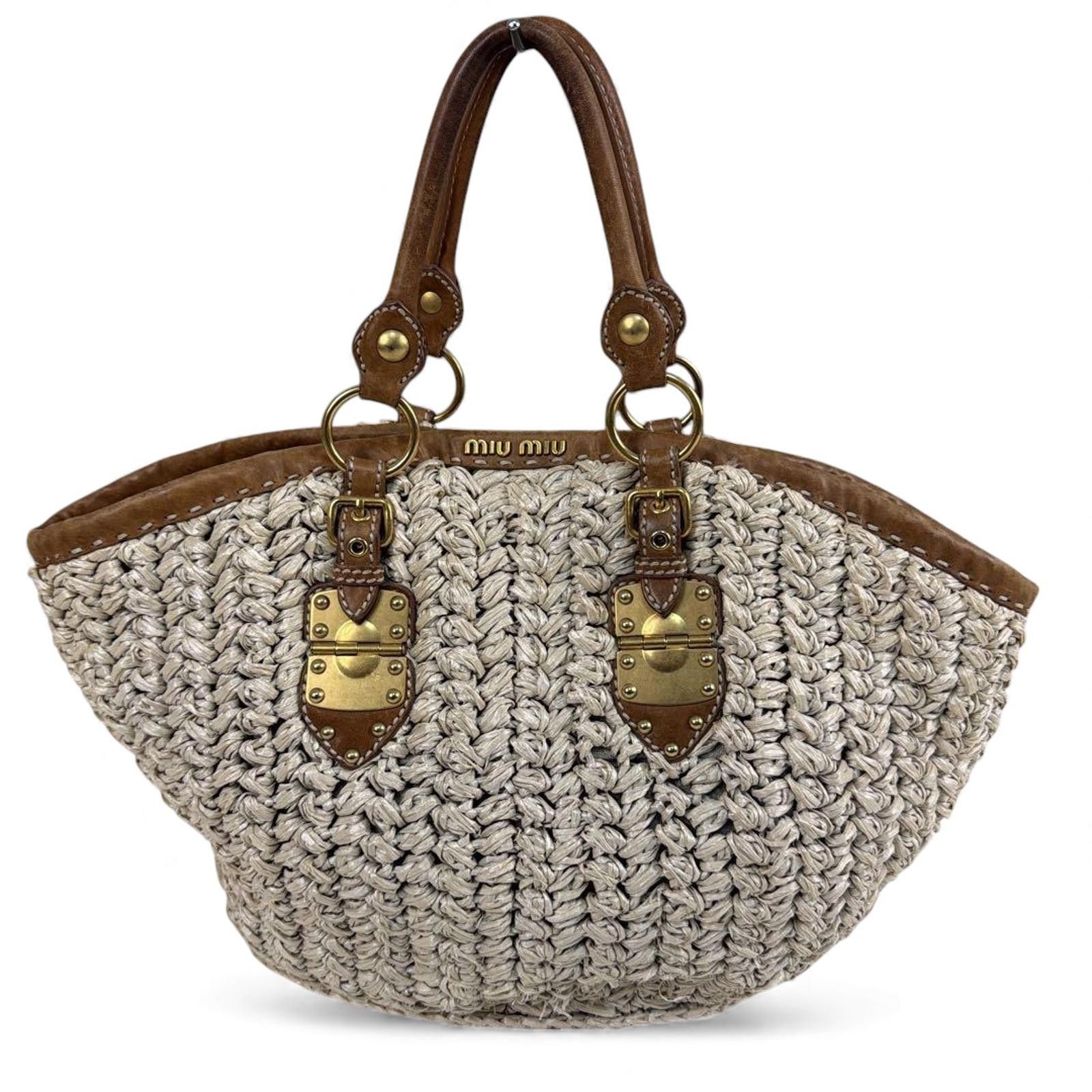 Miu Miu Miu Miu - Woven Tote Bag with Leather Handles Size ONE SIZE - 2 Thumbnail