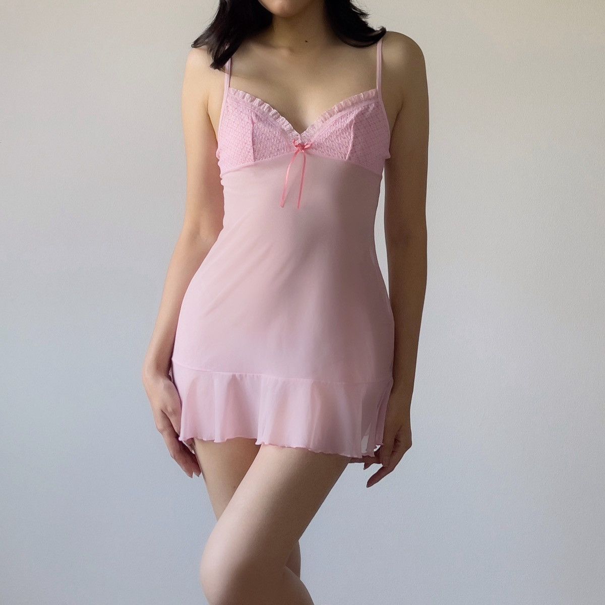 Victoria's Secret Vintage Pink Mesh Sheer Mini Slip Dress (S-M) Size M / US 6-8 / IT 42-44 - 1 Thumbnail