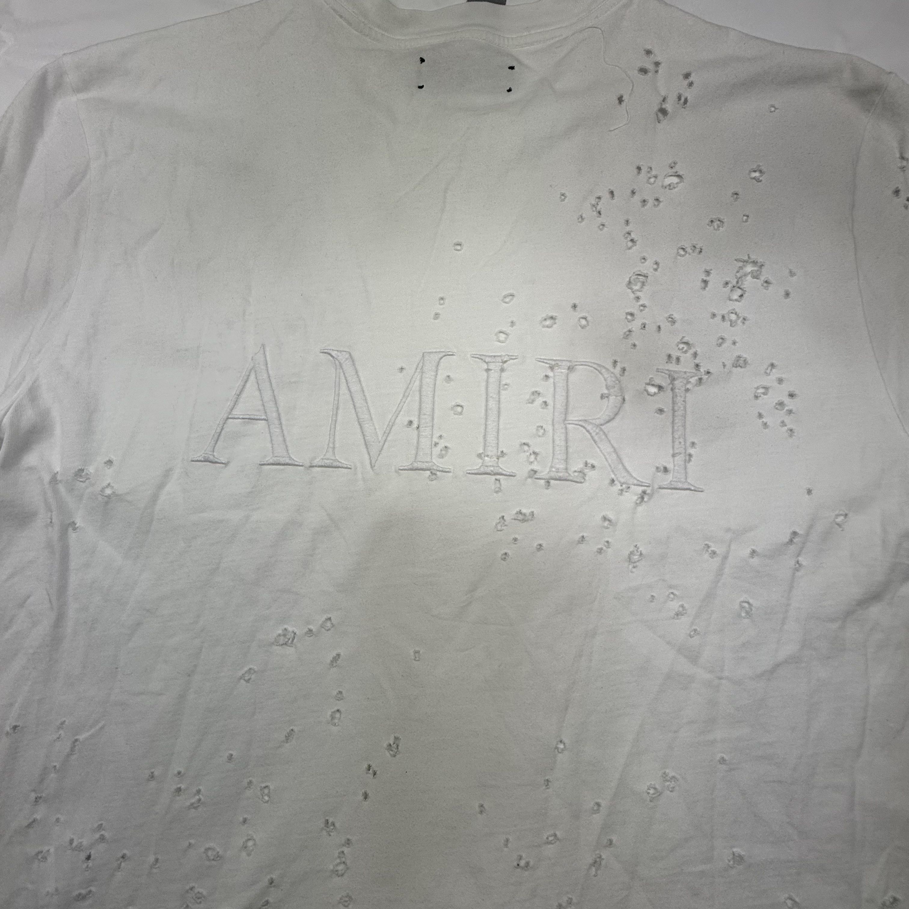 Amiri Amiri Shotgun Embroidered White Distressed Logo T-Shirt Size US XXL / EU 58 / 5 - 10 Thumbnail