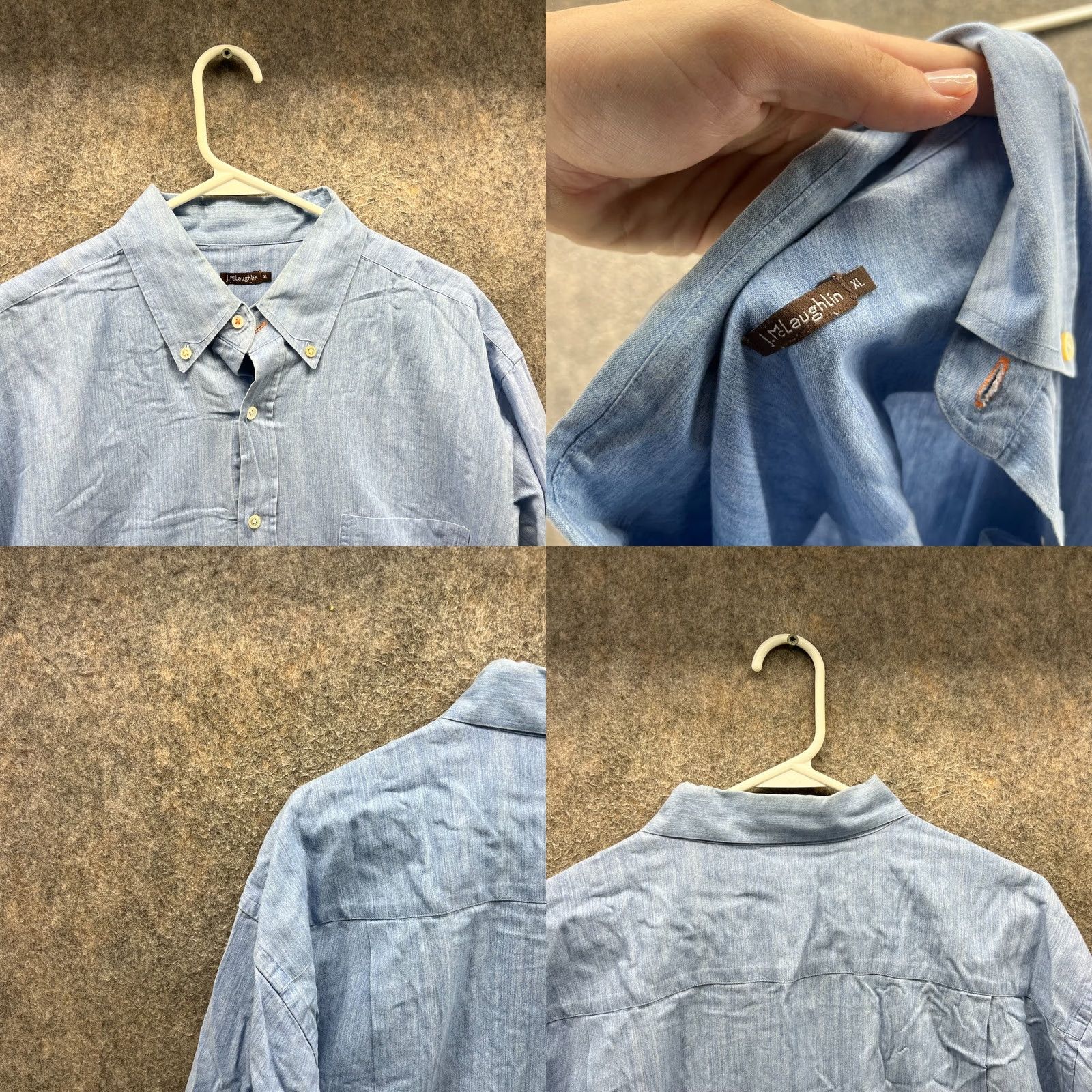 J.McLaughlin J McLaughlin Shirt Mens XL Blue Button-Down Preppy Dress Oxford Linen Classic Vintage Size 46R - 8 Thumbnail