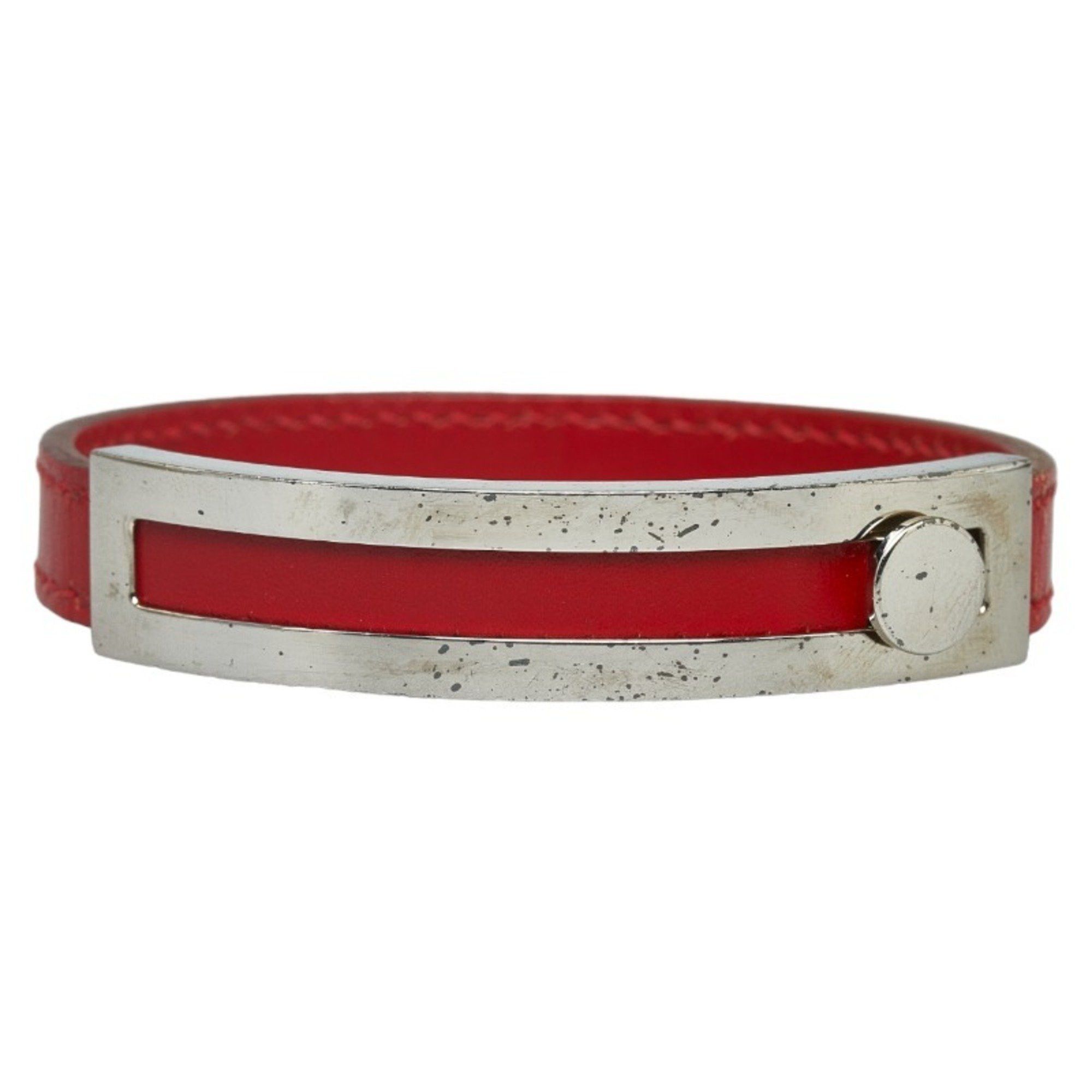 image of Hermes Puspusu Bangle Silver Red Metal Leather Women's Hermes in Red Color