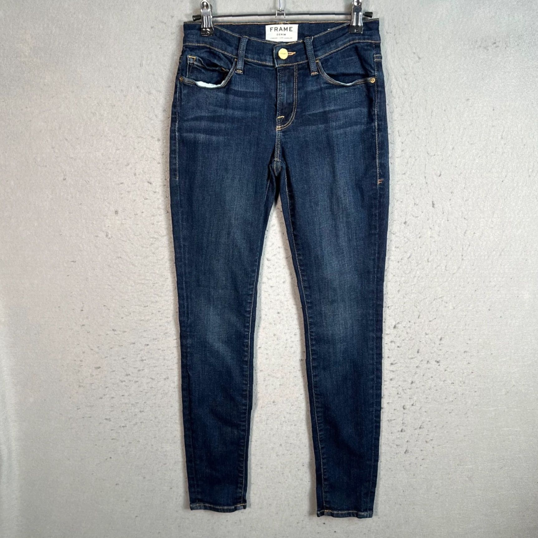 Frame FRAME Le Skinny De Jeanne Jeans Women 25 Dark Wash Mid-Rise Skinny Denim 5-Pocket Stretch Slim Regular Size Type Blue Size 42" / US 20 - 2 Thumbnail