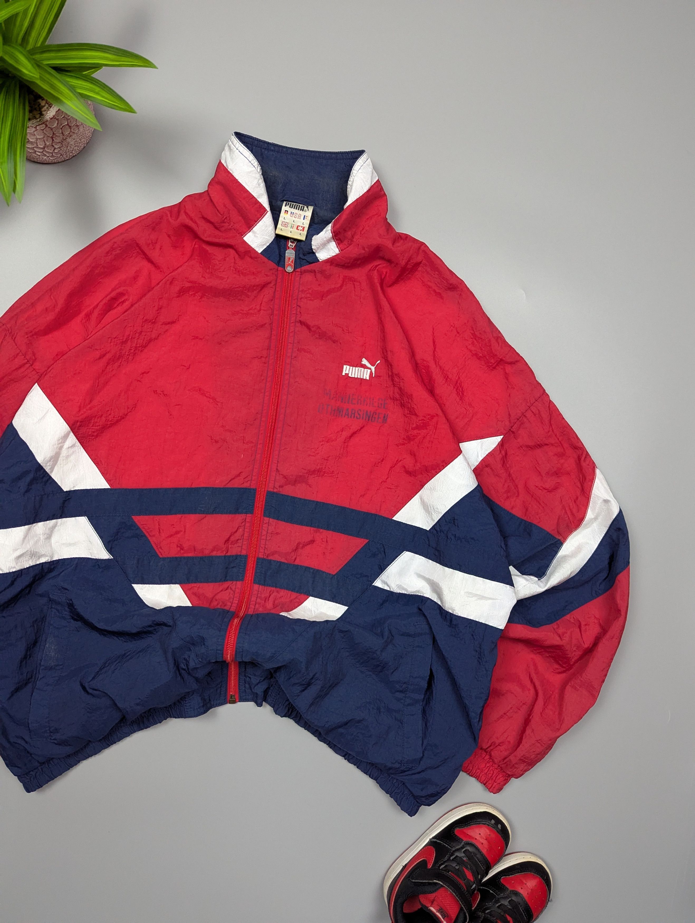 Puma VTG Puma Track Jacket Red Navy White 80s Colorblock Zip Size US L / EU 52-54 / 3 - 3 Thumbnail
