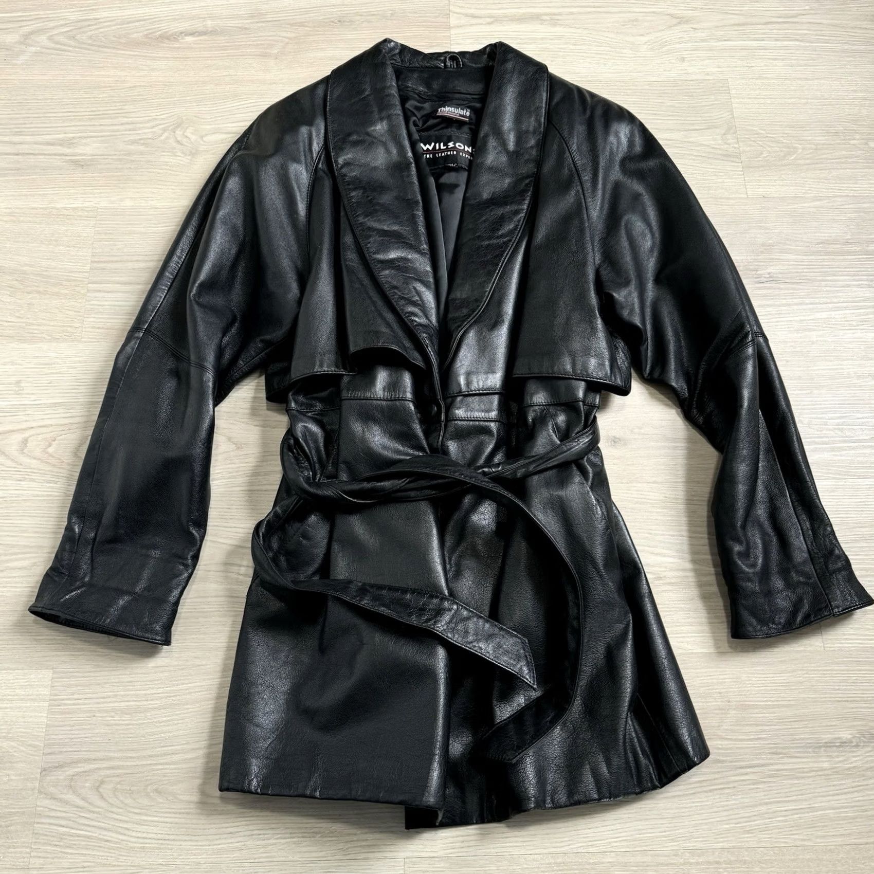 Vintage VINTAGE Wilsons Black Leather Jacket Short Belted Shawl Collar Womens M Size M / US 6-8 / IT 42-44 - 2 Thumbnail