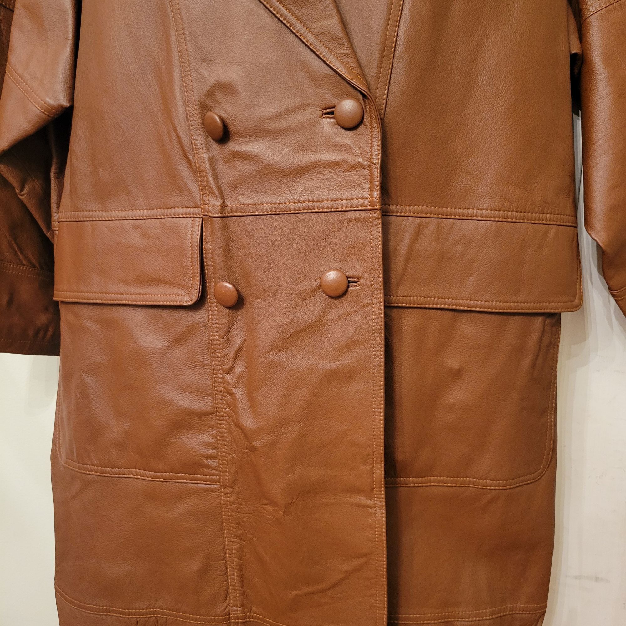 Vintage Venezia 1X Brown Leather Double Breasted Trench Coat Slouchy Size XXL / US 16-18 / IT 52-54 - 7 Thumbnail