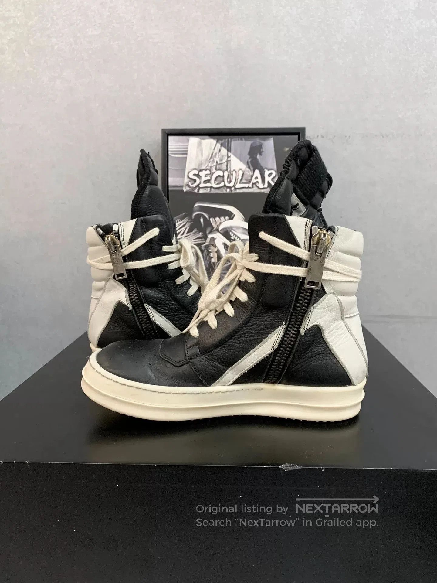 Rick Owens rick owens geobasket black and white sneakers. Size US 5 / IT 35 - 6 Thumbnail