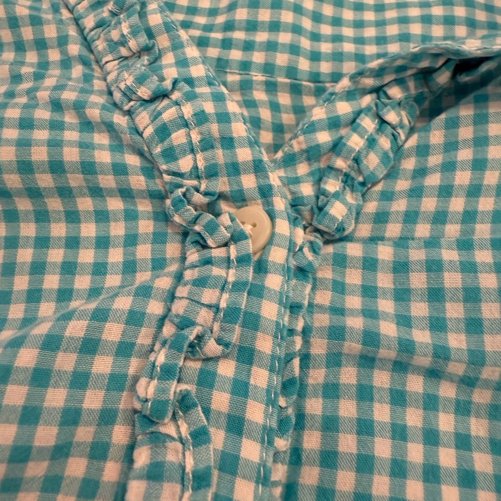 Erima Ericka teal white plaid ruffled button up long sleeve SZ LG Size L / US 10 / IT 46 - 3 Thumbnail