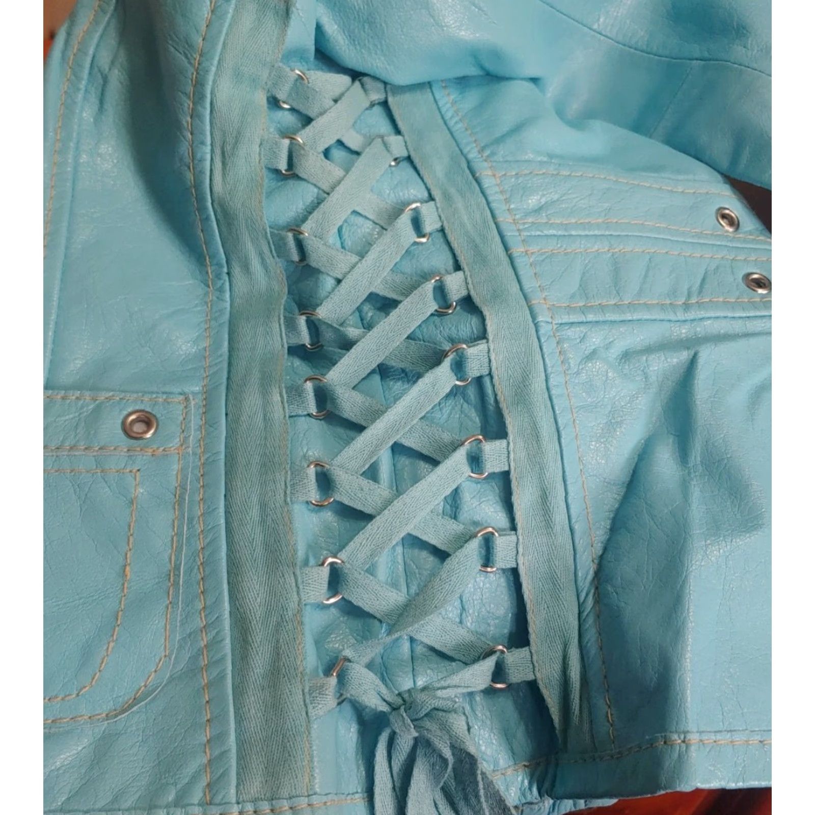 Vintage Abandon Jacket Womens S Blue 100% Italian Leather Zipup Pockets Lined Side Lace Size S / US 4 / IT 40 - 4 Thumbnail