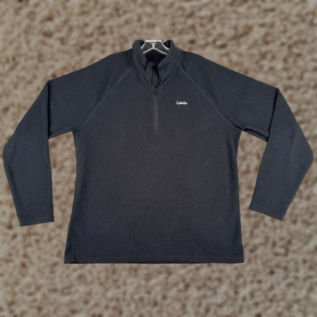 Cabela's Mens Sweater Shirt 1/4 Zip Pullover Black Long Sleeve Fleece Polyester Mock Neck