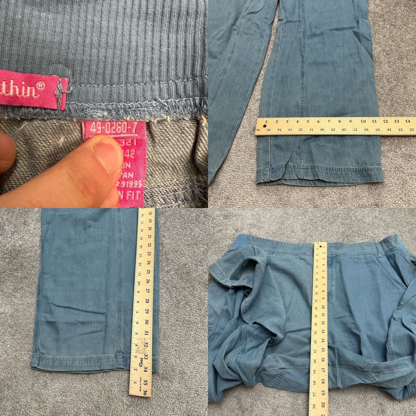 Vintage Woman Within Jeans Women 32 Tall Blue Cargo Wide-Leg Chambray Denim Button Elastic Waist High Rise Size 24" / US 00 / IT 34 - 8 Thumbnail