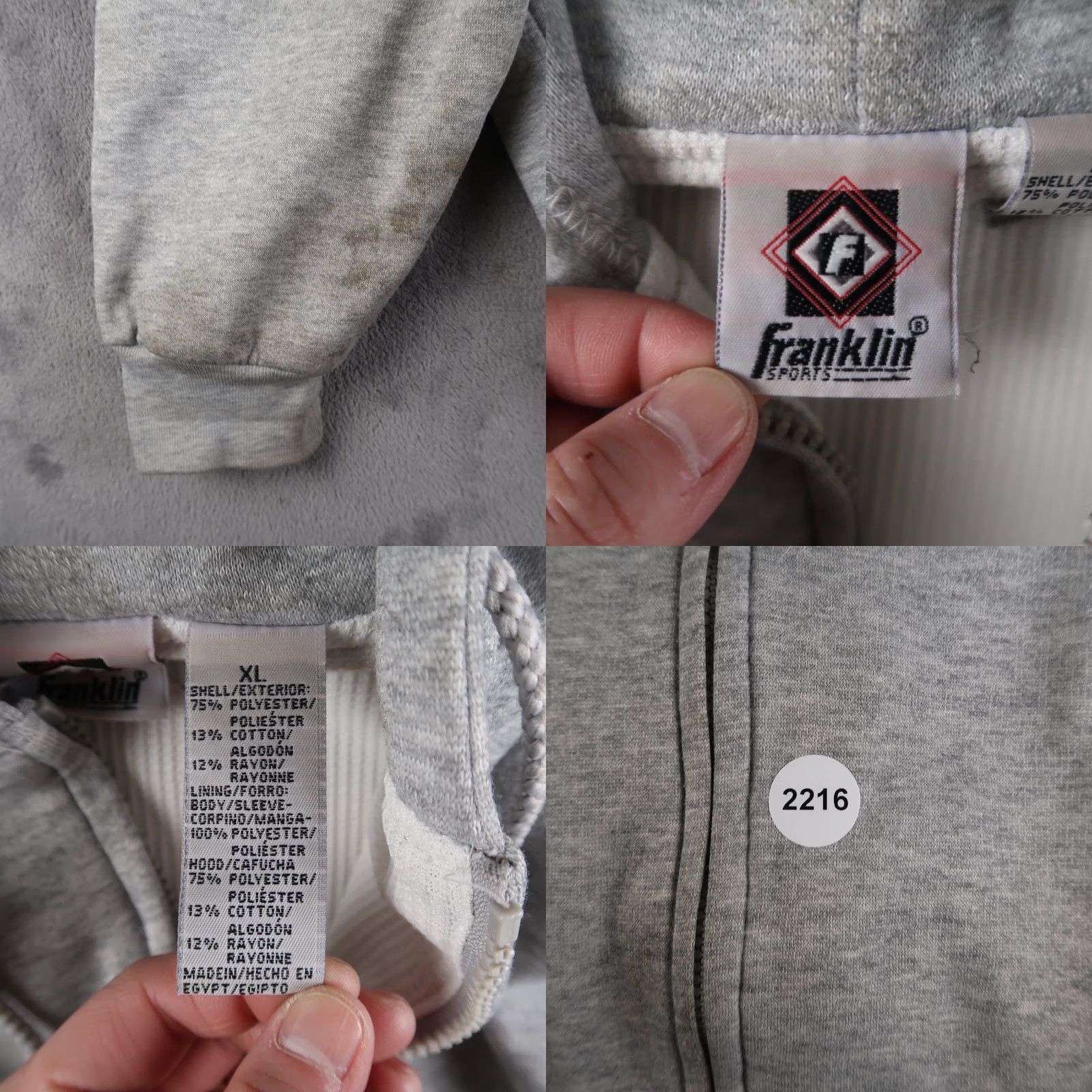 Vintage VINTAGE Franklin Hoodie Main Zip Gray XL Adult 90s Warm Lined Thermal Pockets Full Zip Mens Size US XL / EU 56 / 4 - 9 Thumbnail