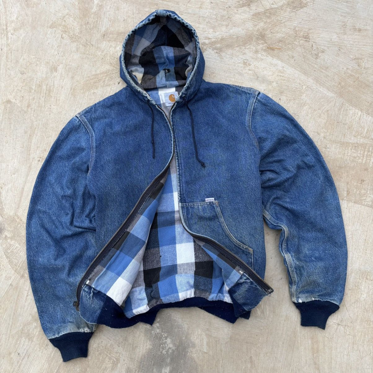 Carhartt Rare💥Vintage 90s Carhartt Flannel Lined Denim Hood Jacket Size US L / EU 52-54 / 3 - 3 Thumbnail