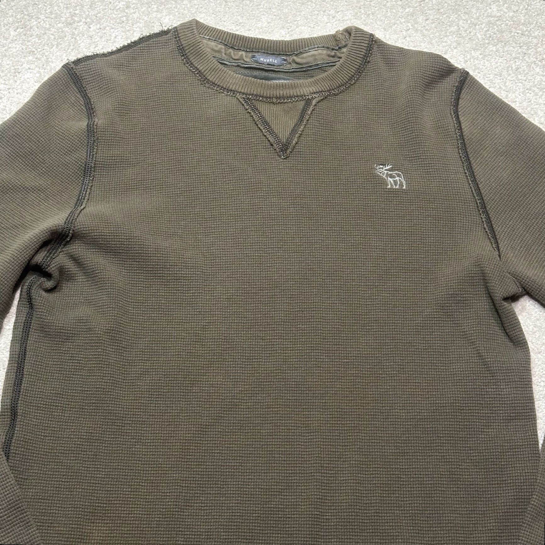 Abercrombie & Fitch Abercrombie & Fitch Thermal Shirt Mens Large Green Long Sleeve Waffle Knit Size US L / EU 52-54 / 3 - 3 Thumbnail