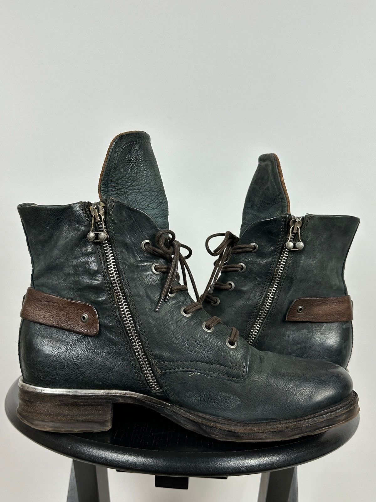 A.S.98 A.S.98. Airstep Navy Green Leather Biker Ankle Boots Size US 10 / IT 40 - 8 Thumbnail