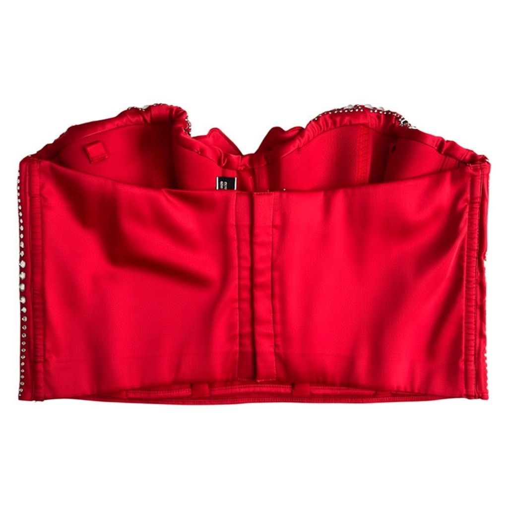 Victoria's Secret Victoria's Secret Red Satin Embellished Long Line Bra Top, S Size ONE SIZE - 5 Thumbnail