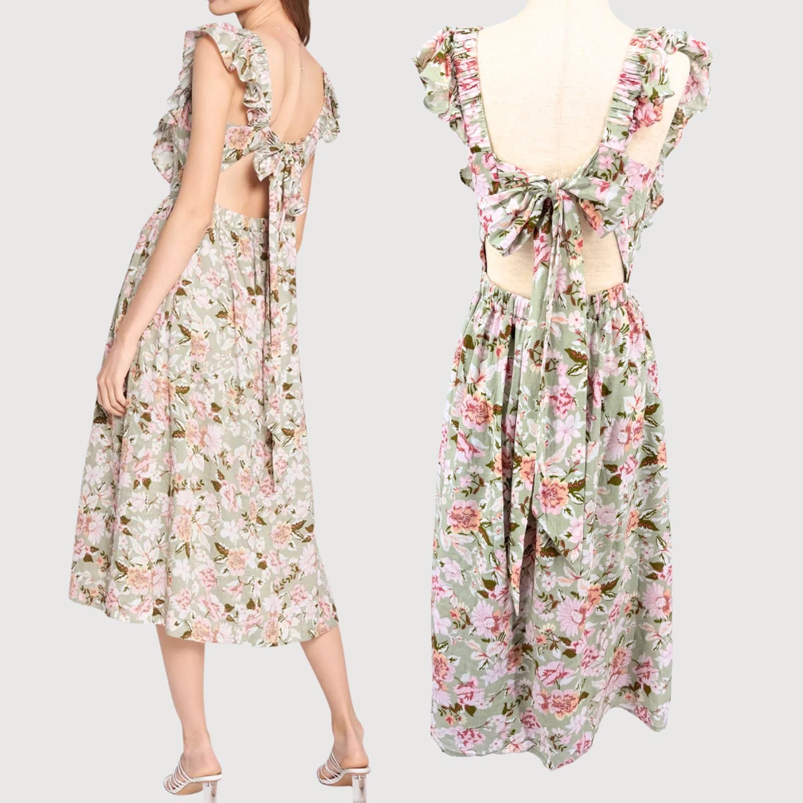 Other En Saison Dress Maris Floral Midi Sage Ruffle S Size S / US 4 / IT 40 - 4 Thumbnail