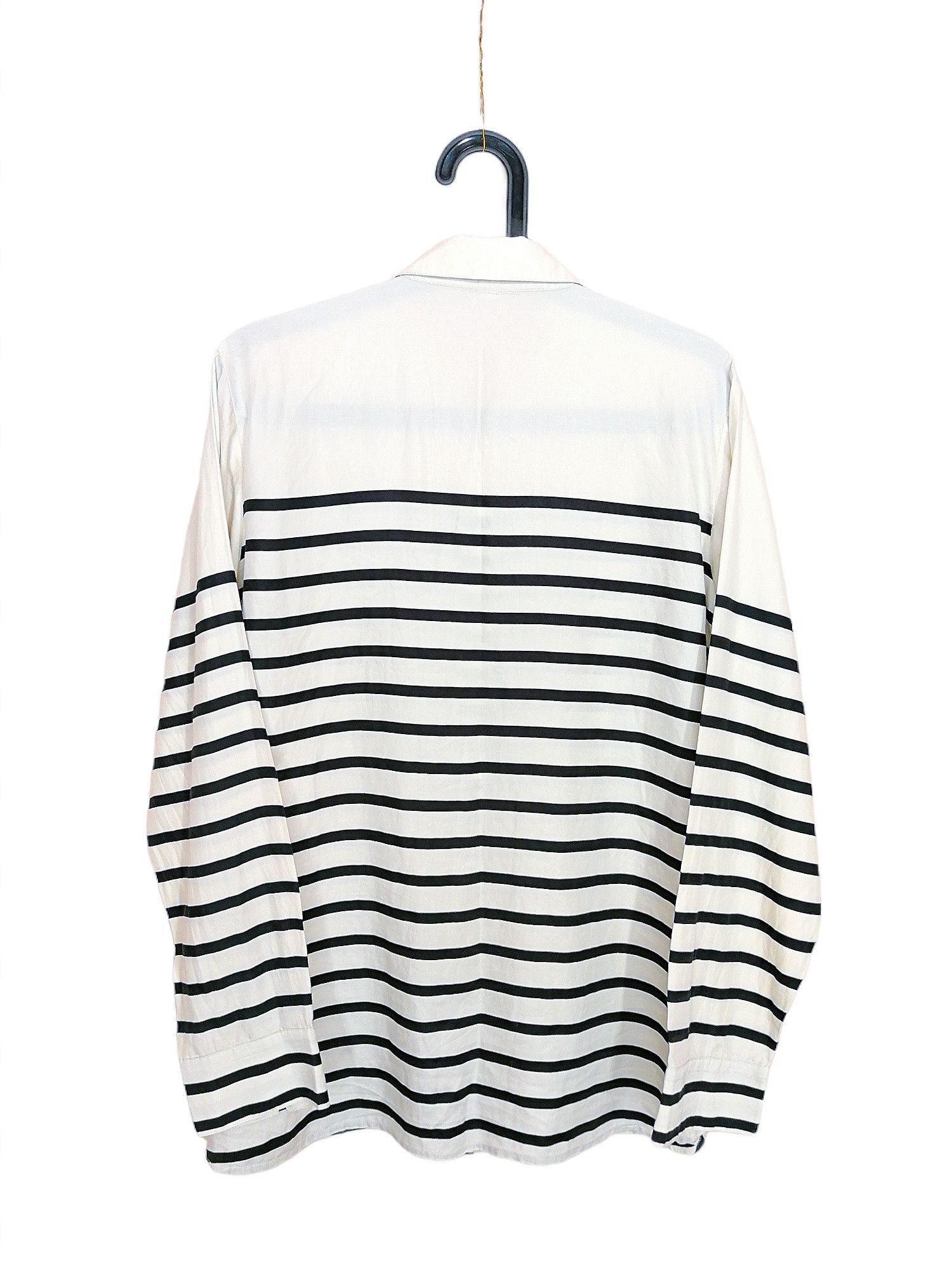 Designer × SikSilk Trenery Shirt Blouse Silk & Cotton White & Black Striped Size L / US 10 / IT 46 - 12 Thumbnail