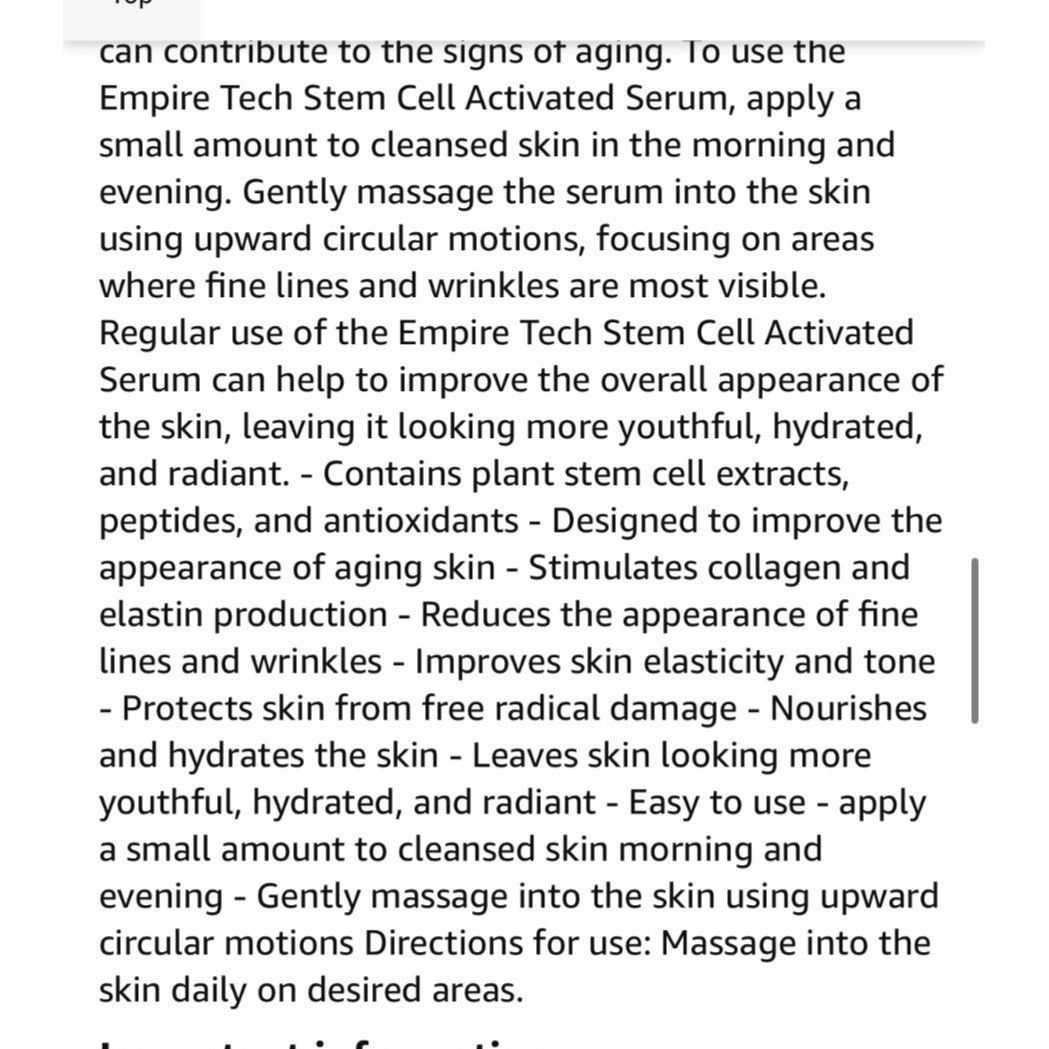 Other Empire Tech Stem Cell Activated Serum 1oz Anti-Aging Skin Ca Size ONE SIZE - 5 Thumbnail