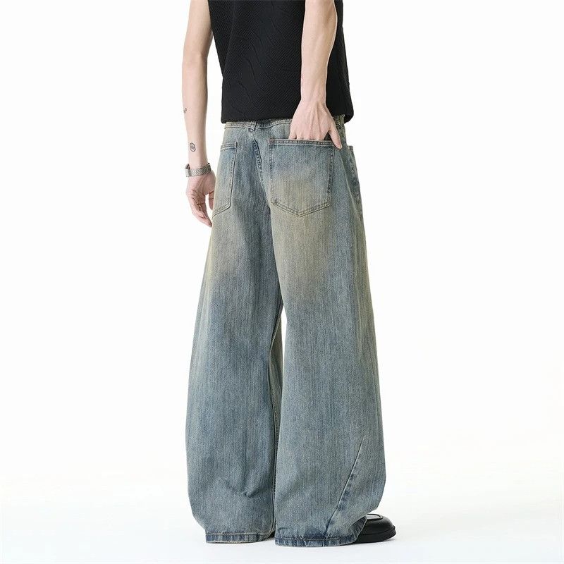 Vintage Patchwork Design Straight Leg Men's Jeans Size US 33 - 3 Thumbnail