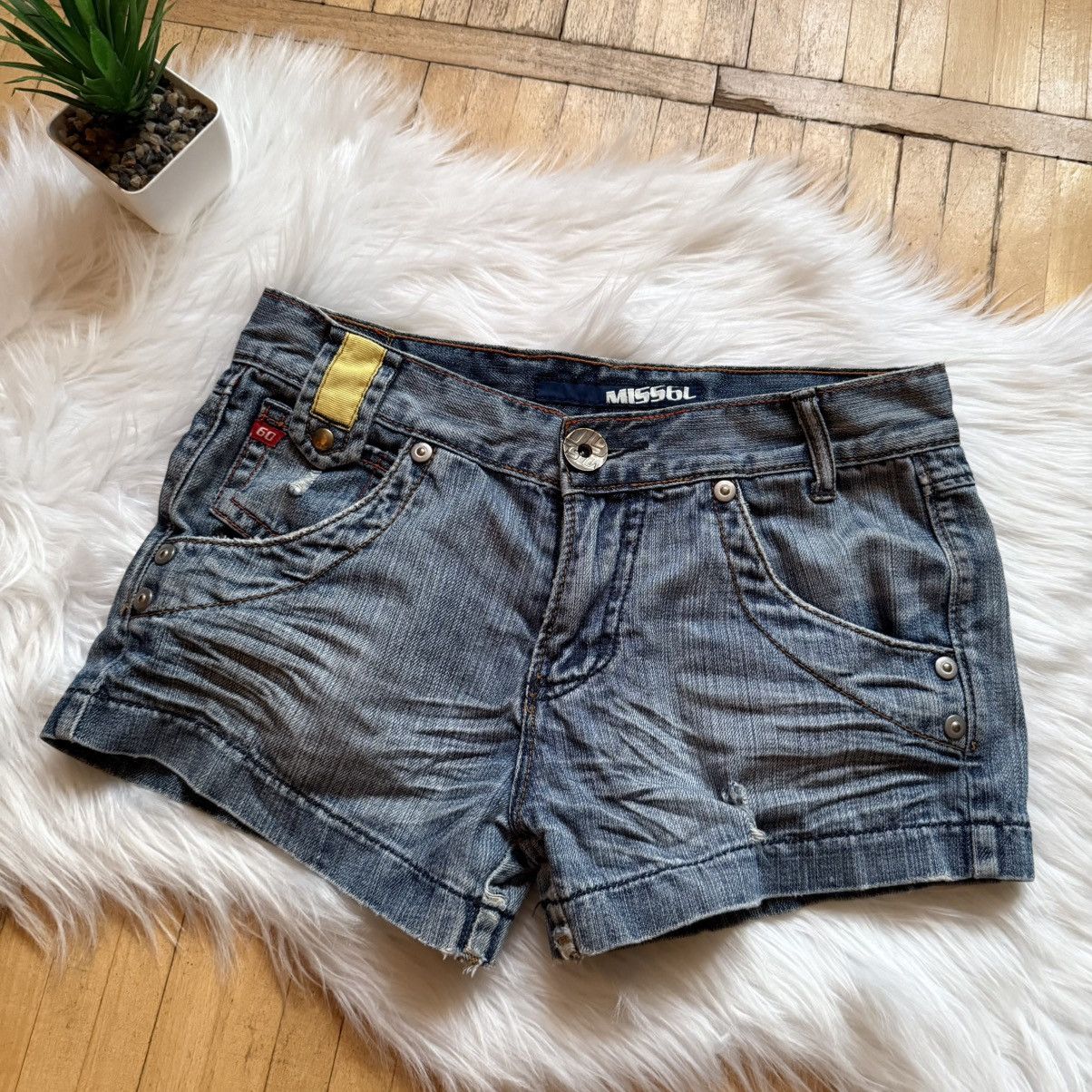 Miss Sixty 📌 Crazy Miss Sixty Vintage Washed Y2K Denim Shorts Size 29" - 6 Thumbnail