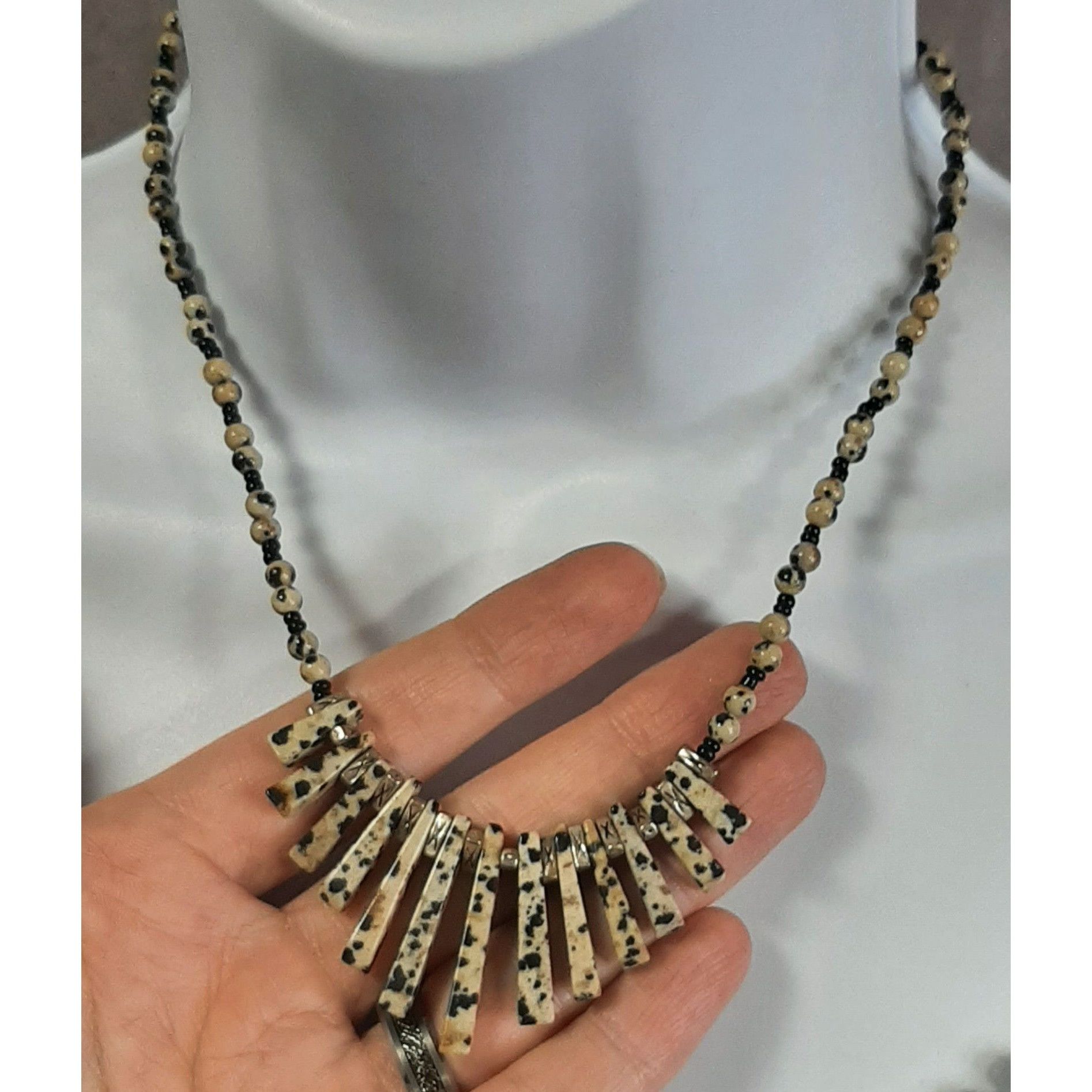Other Funky Dalmatian Jasper Beaded Necklace With Graduated Pillar Size ONE SIZE - 1 Thumbnail