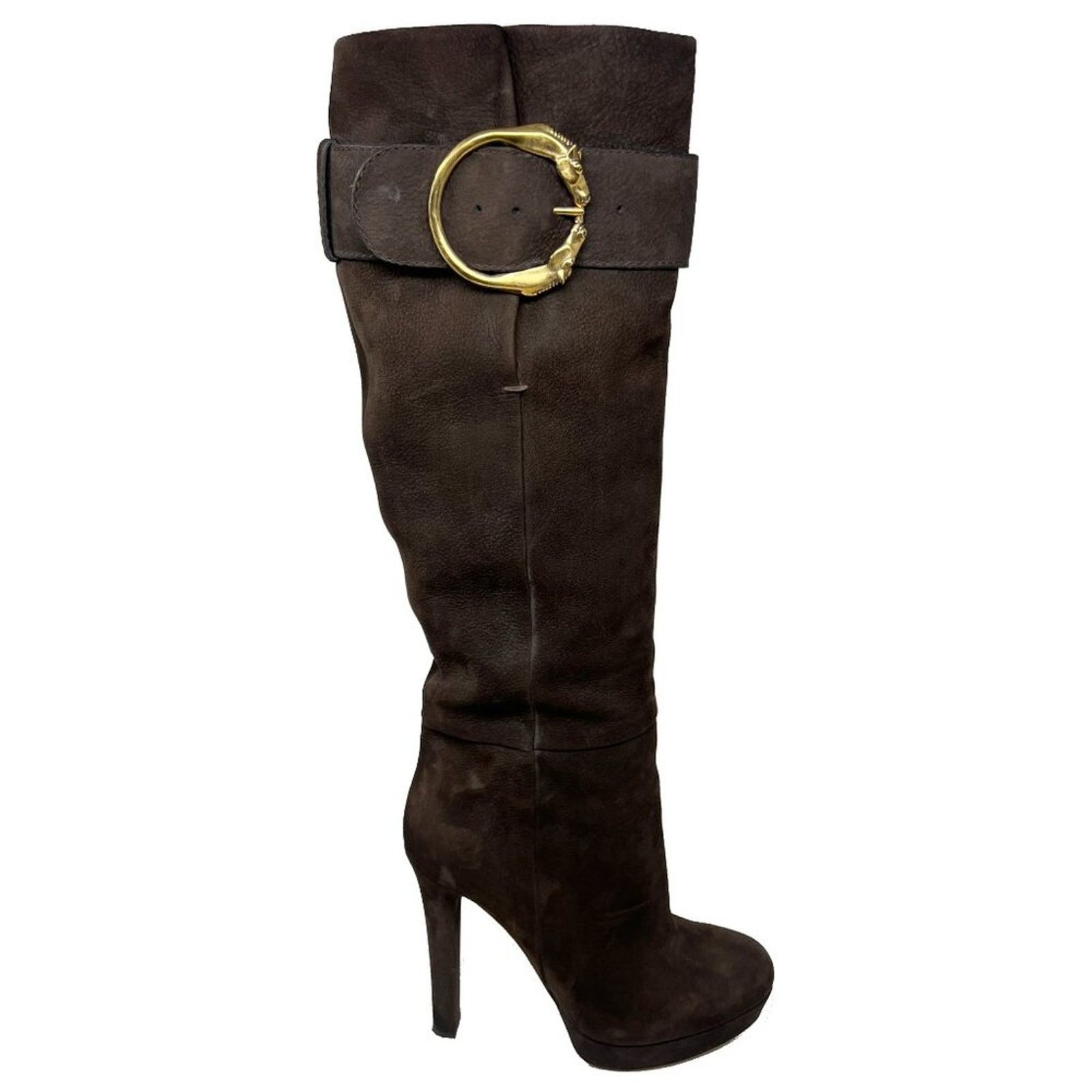 Gucci Gucci Brown Suede Tall Boots Gold Horsebit Hardware Buckle Size US 9.5 / IT 39.5 - 3 Thumbnail