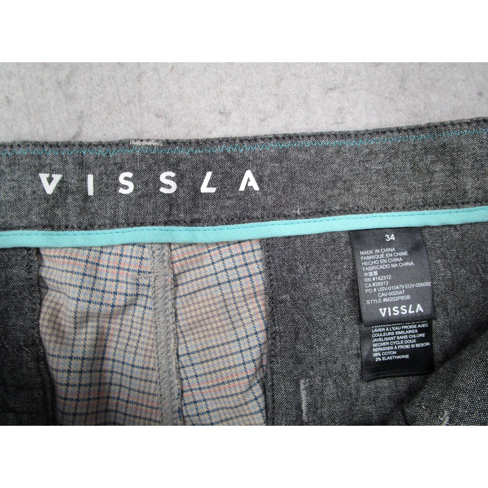 Vissla Vissla Mens Gray Plaid Walk Shorts 9" Knit Cotton Blend Chino Beach Skate Casual Weekender 34 Men Size US 34 / EU 50 - 2 Thumbnail