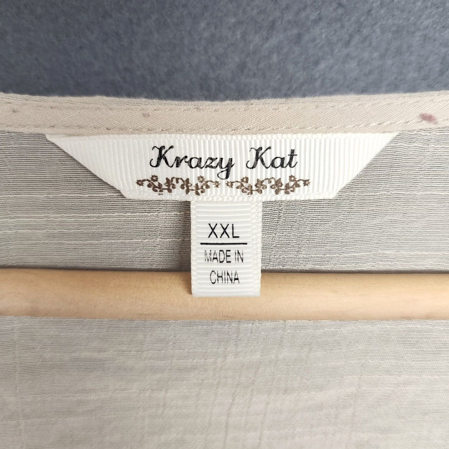 Vintage Krazy Kat Blouse Womens TOP XXL Beige Scoop Beaded Neckline Lagenlook Boho 3/4 Sleeve Tunic Size XXL / US 16-18 / IT 52-54 - 3 Thumbnail