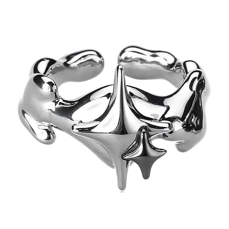 Handmade × Jewelry Dark Star Abstract Ring Silver Punk Art Psychedelic Space Size ONE SIZE - 1 Thumbnail