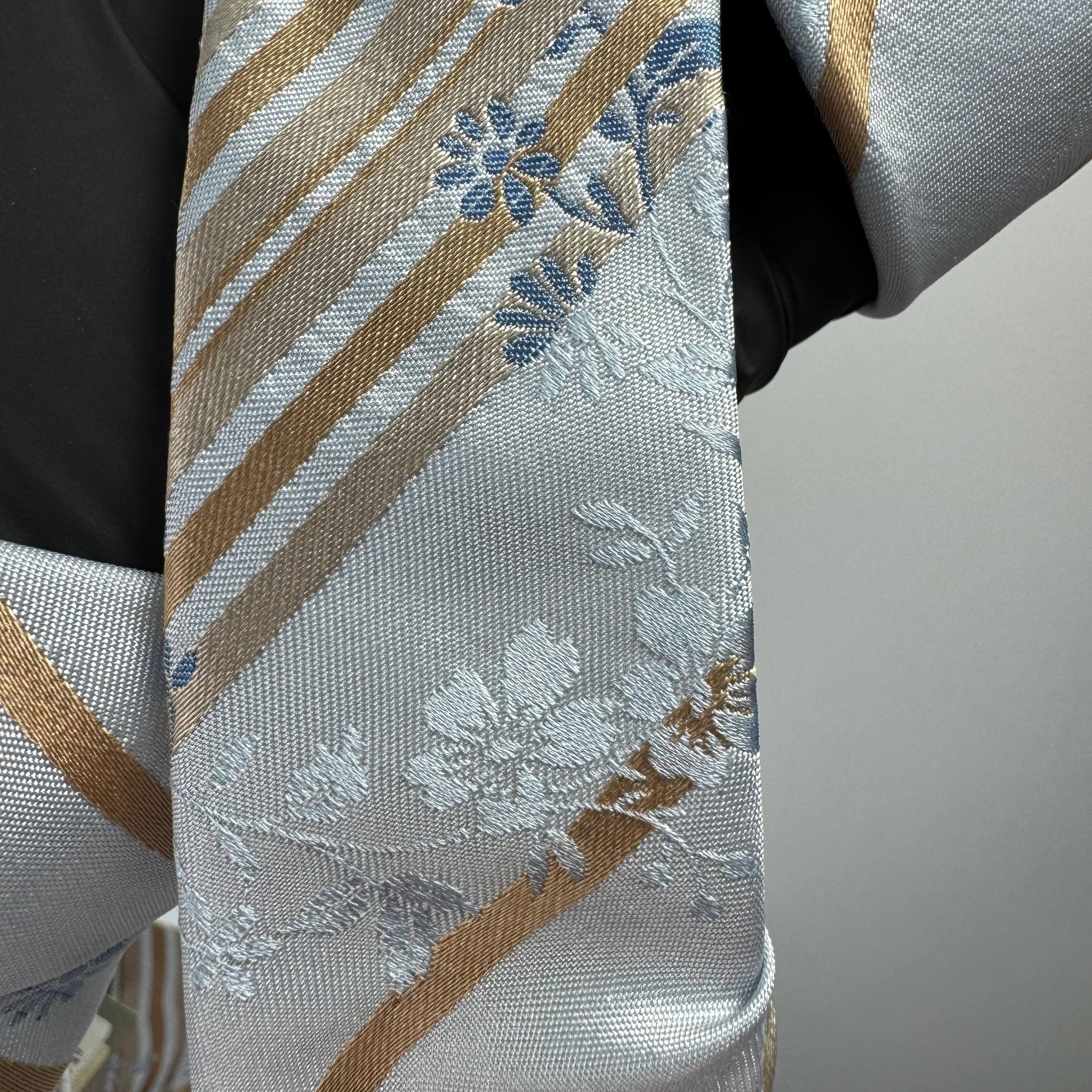Kenzo NEW Kenzo Homme Silk Tie Floral Striped Blue Beige Mens Size ONE SIZE - 2 Thumbnail