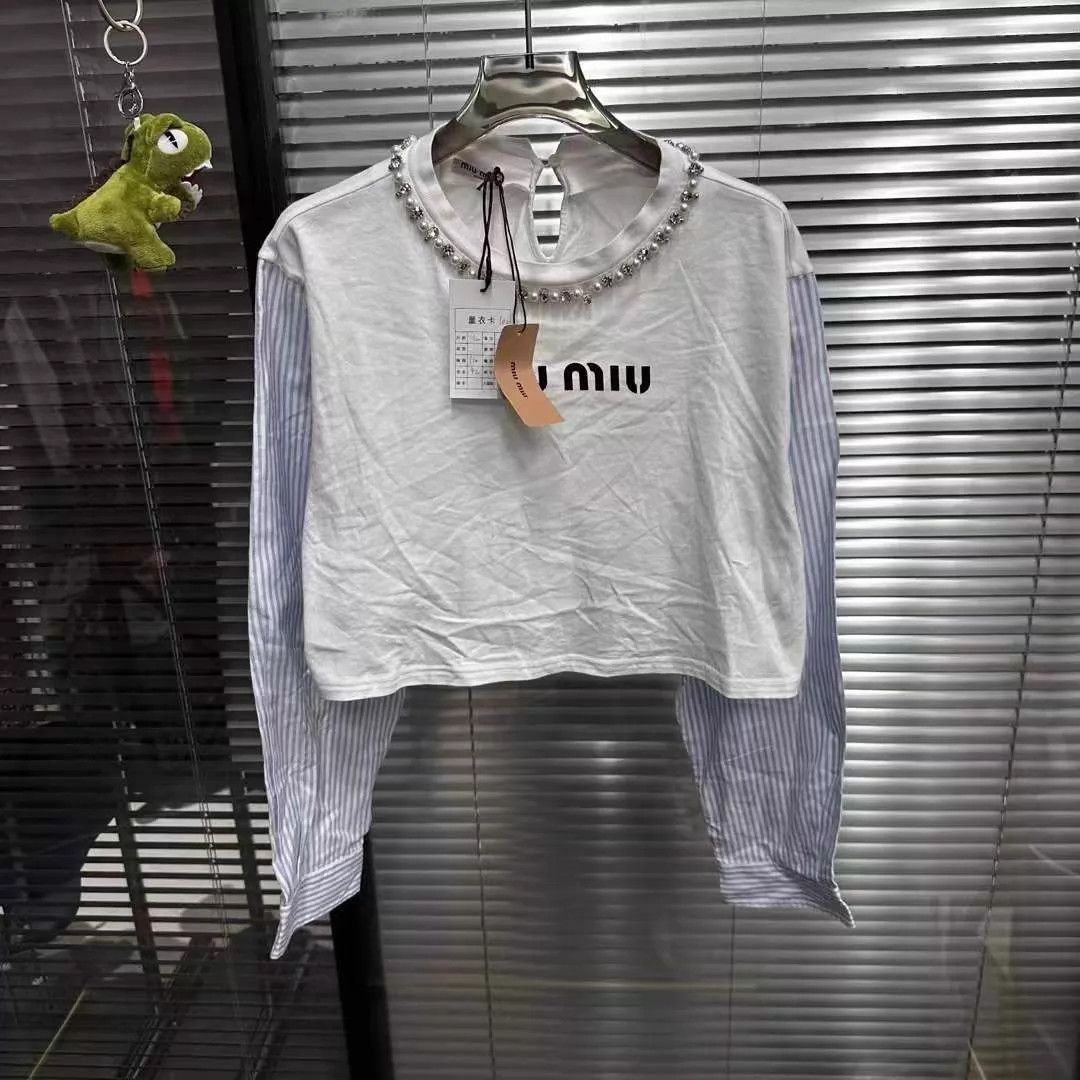 Miu Miu MIU MIU Jeweled Collar Paneled Long Sleeve L (New with Tags) Size L / US 10 / IT 46 - 1 Thumbnail