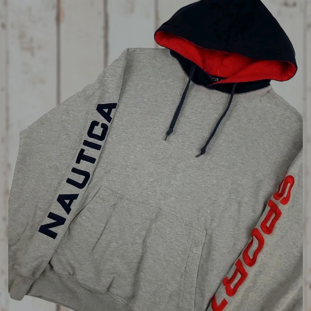 Nautica VINTAGE Nautica Hoodie Sport Grey Navy Embroidered Crew Neck M Men 90s Sail Tech Spellout Size US M / EU 48-50 / 2 - 1 Thumbnail