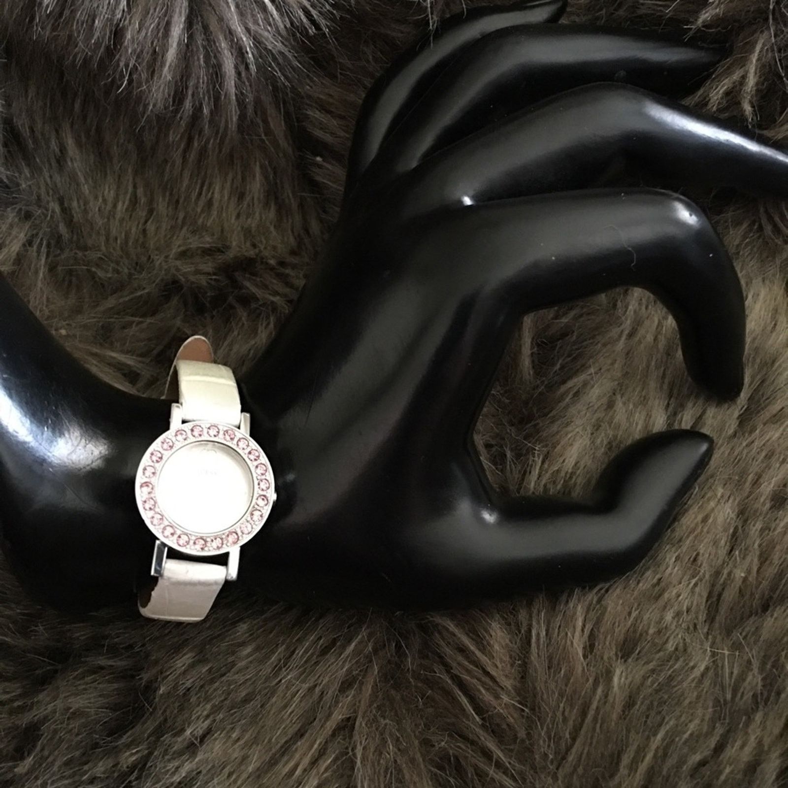 Guess Ladies Guess pink rhinestone white leather watch Size ONE SIZE - 3 Thumbnail
