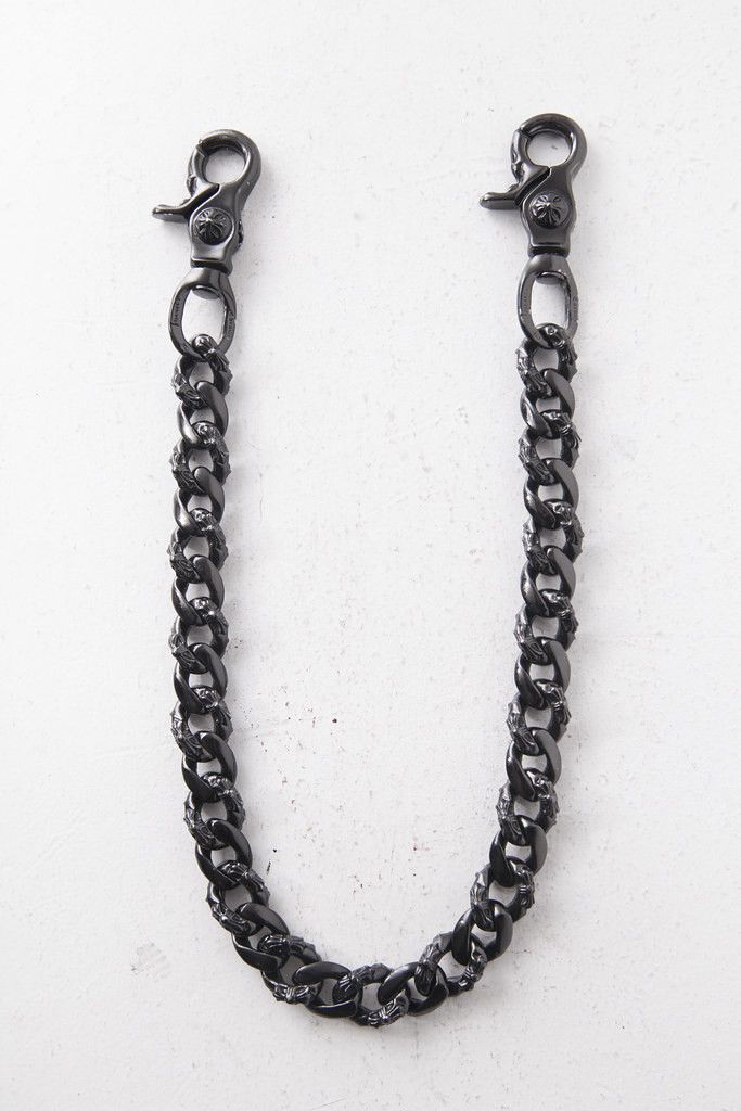 image of Chrome Hearts Rhodium Plated Fancy Long Wallet Chain in Black, Men's